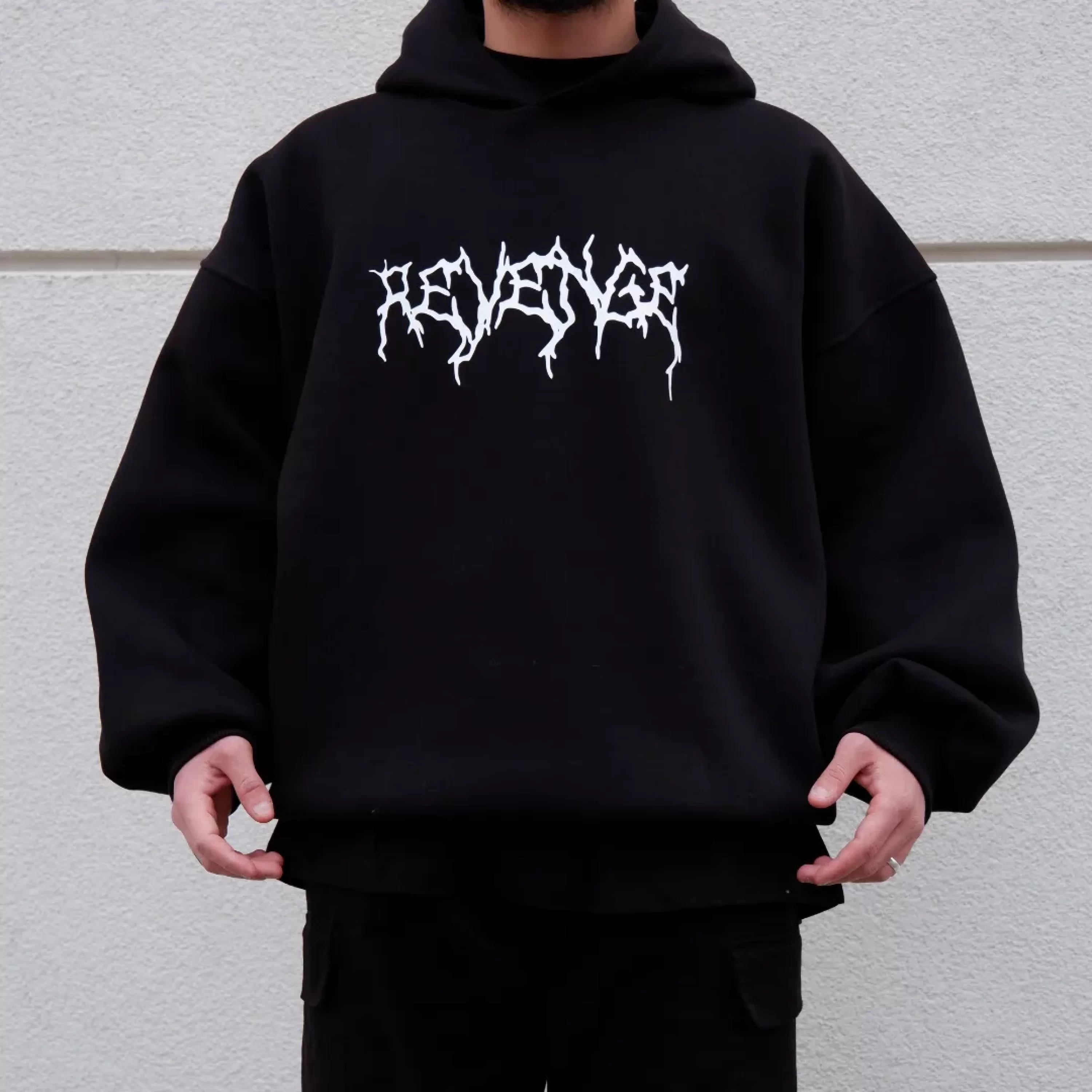 Revenge Black Oversize Hoodie Premium Kalıp