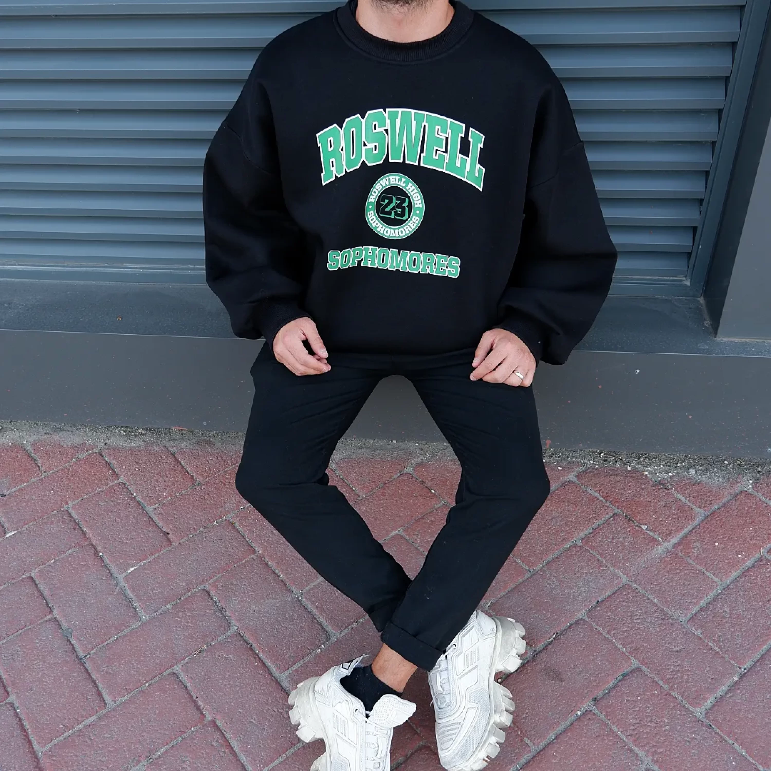 Roswell Siyah Oversize Sweatshirt Premium Kalıp