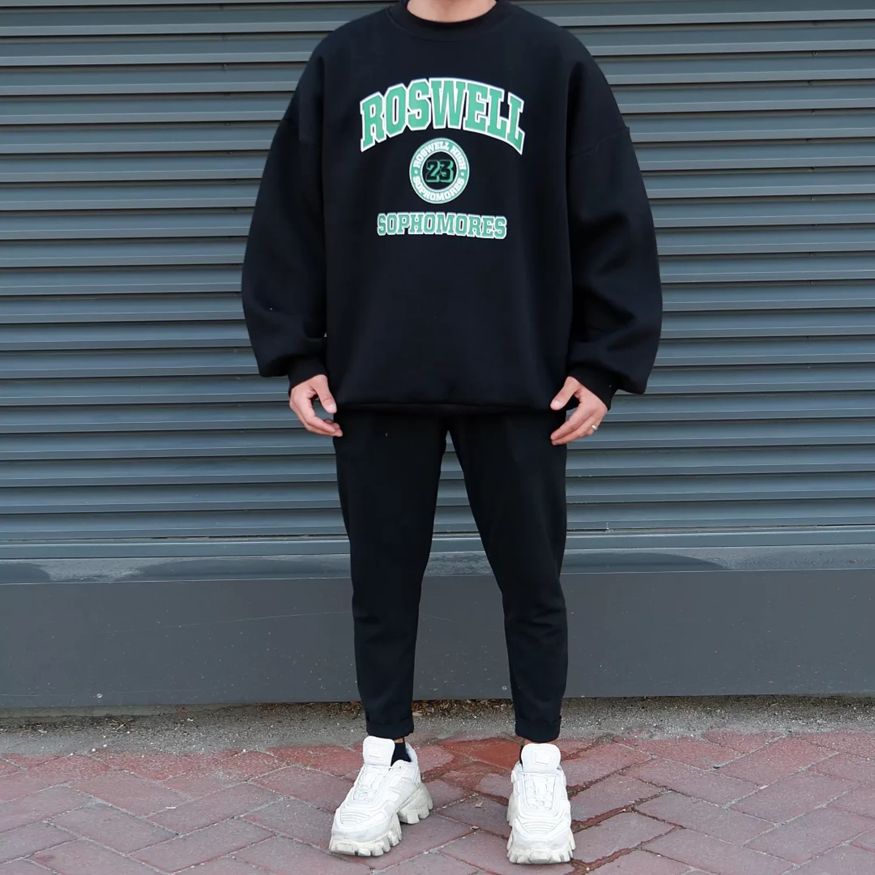 Roswell Siyah Oversize Sweatshirt Premium Kalıp