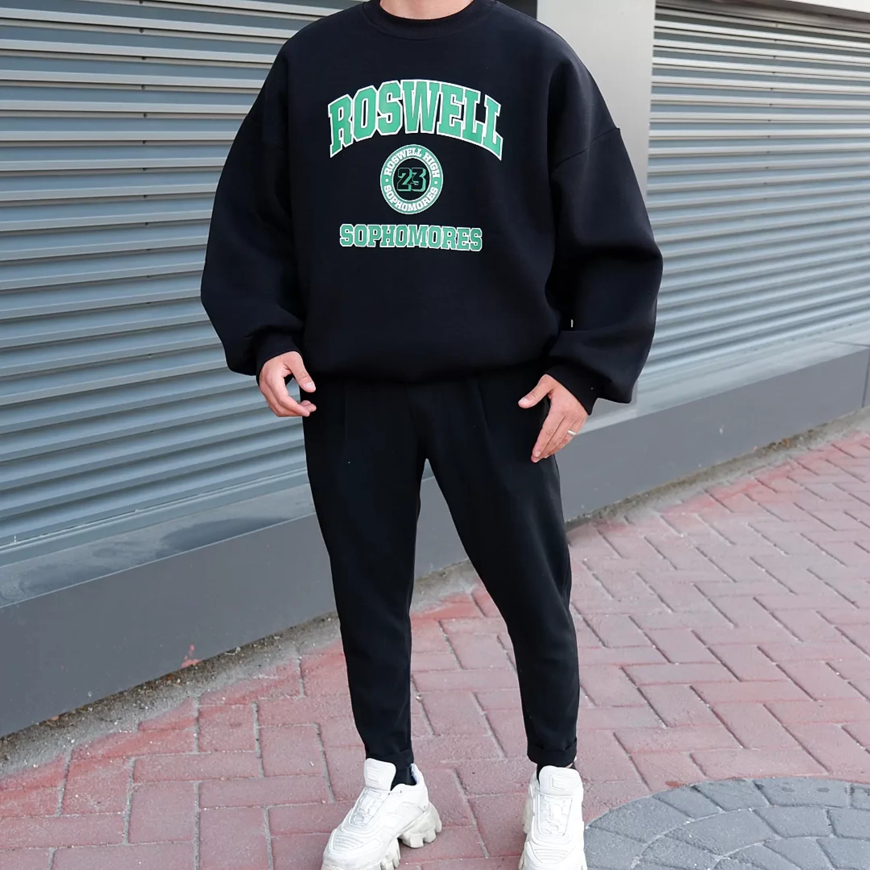 Roswell Siyah Oversize Sweatshirt Premium Kalıp