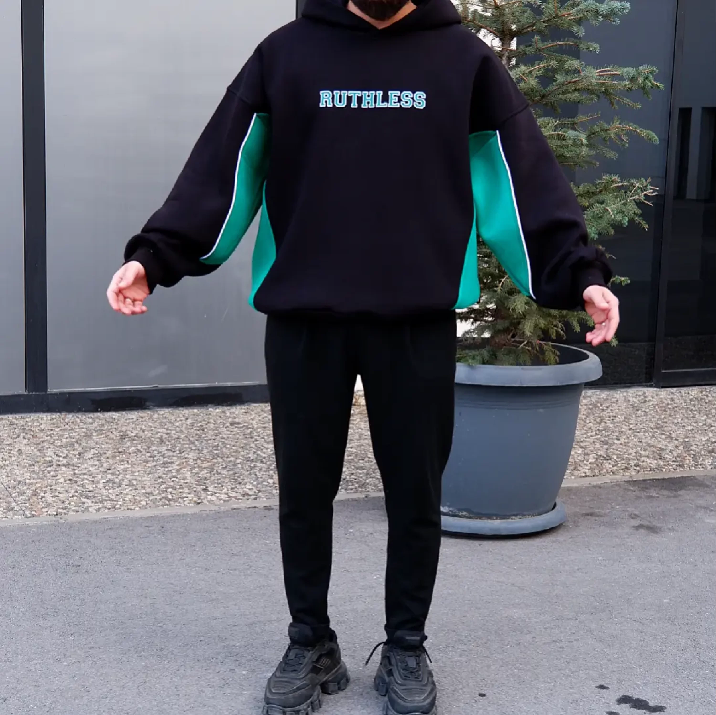 Ruthless Parçalı Oversize Hoodie Premium Kalıp