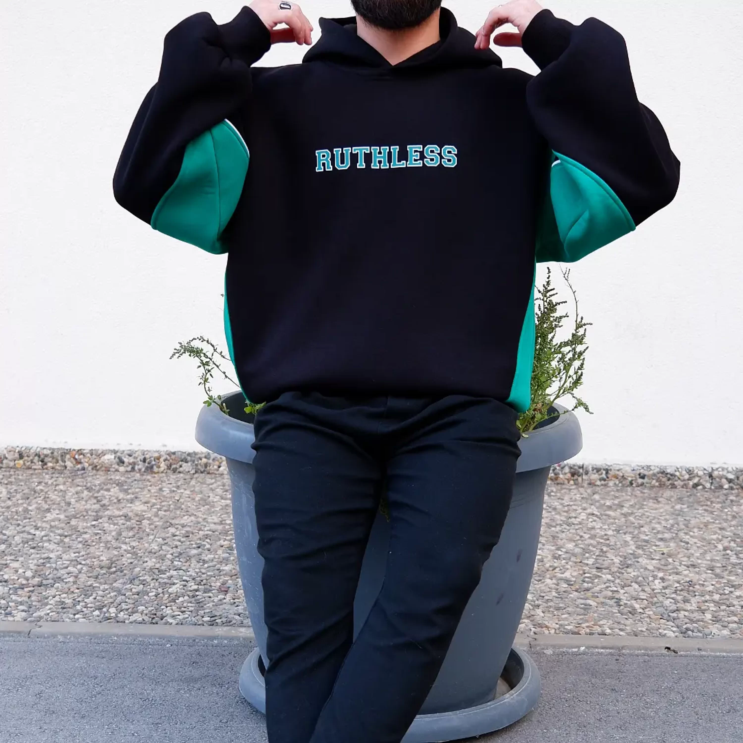 Ruthless Parçalı Oversize Hoodie Premium Kalıp