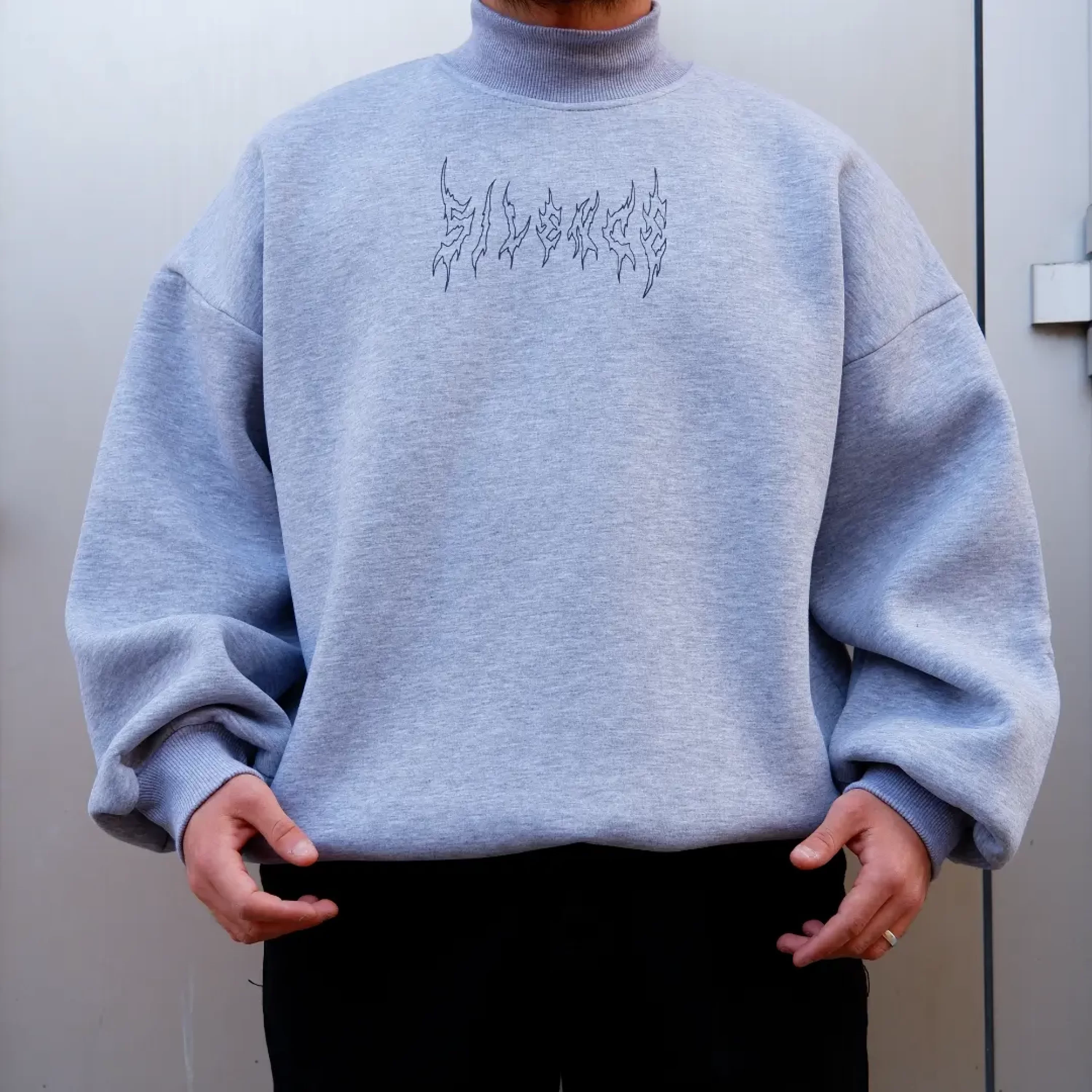 Silence Gri Melanj Boğazlı Oversize Sweatshirt Premium Kalıp