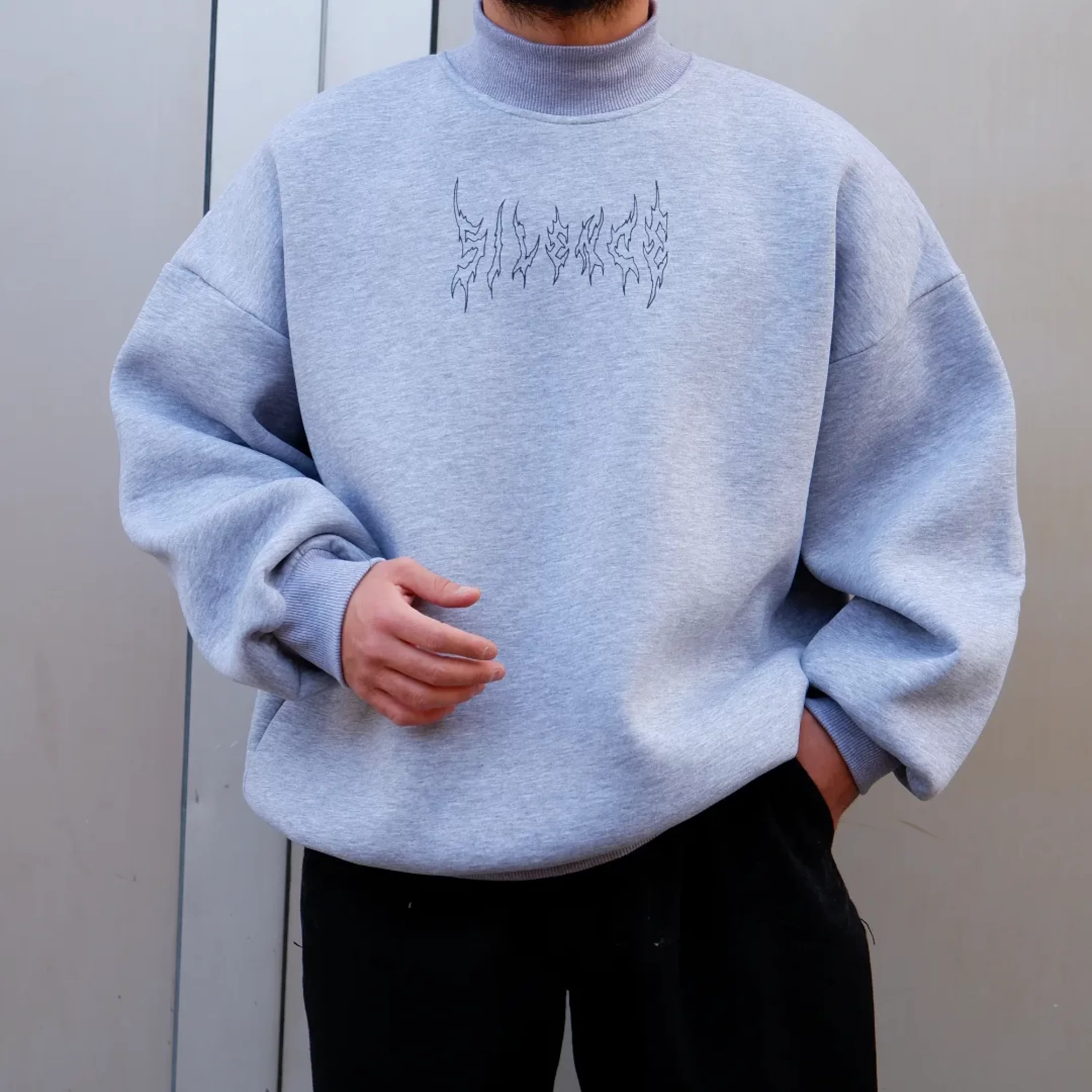 Silence Gri Melanj Boğazlı Oversize Sweatshirt Premium Kalıp