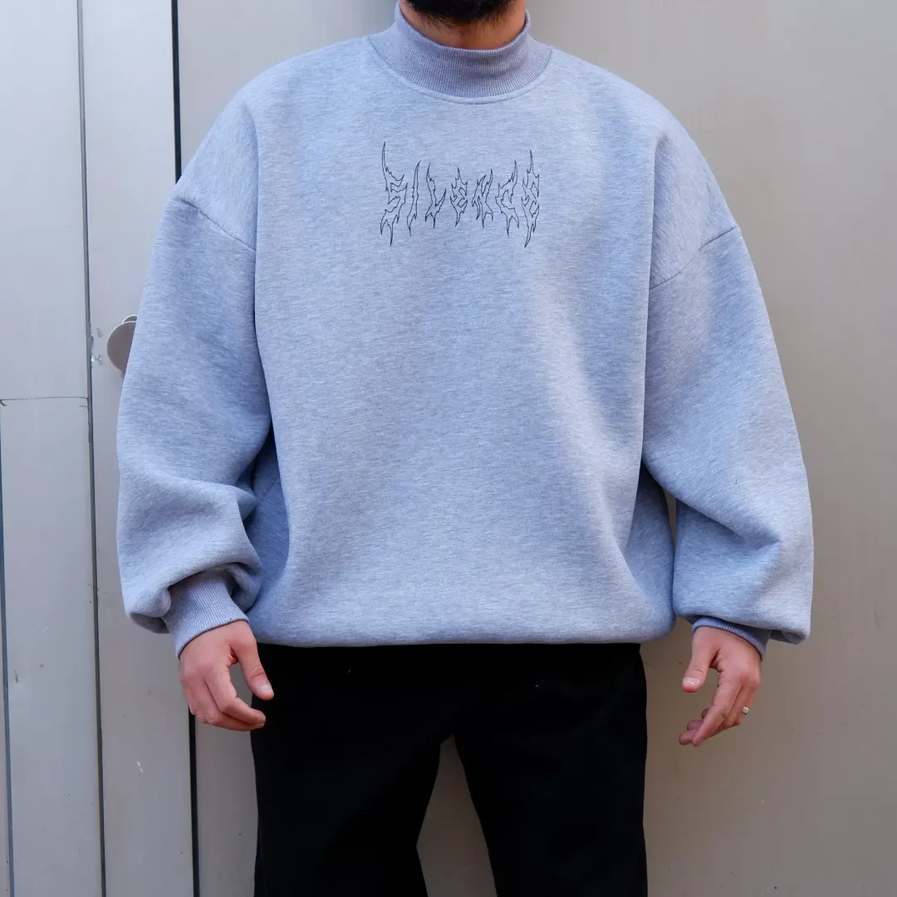 Silence Gri Melanj Boğazlı Oversize Sweatshirt Premium Kalıp