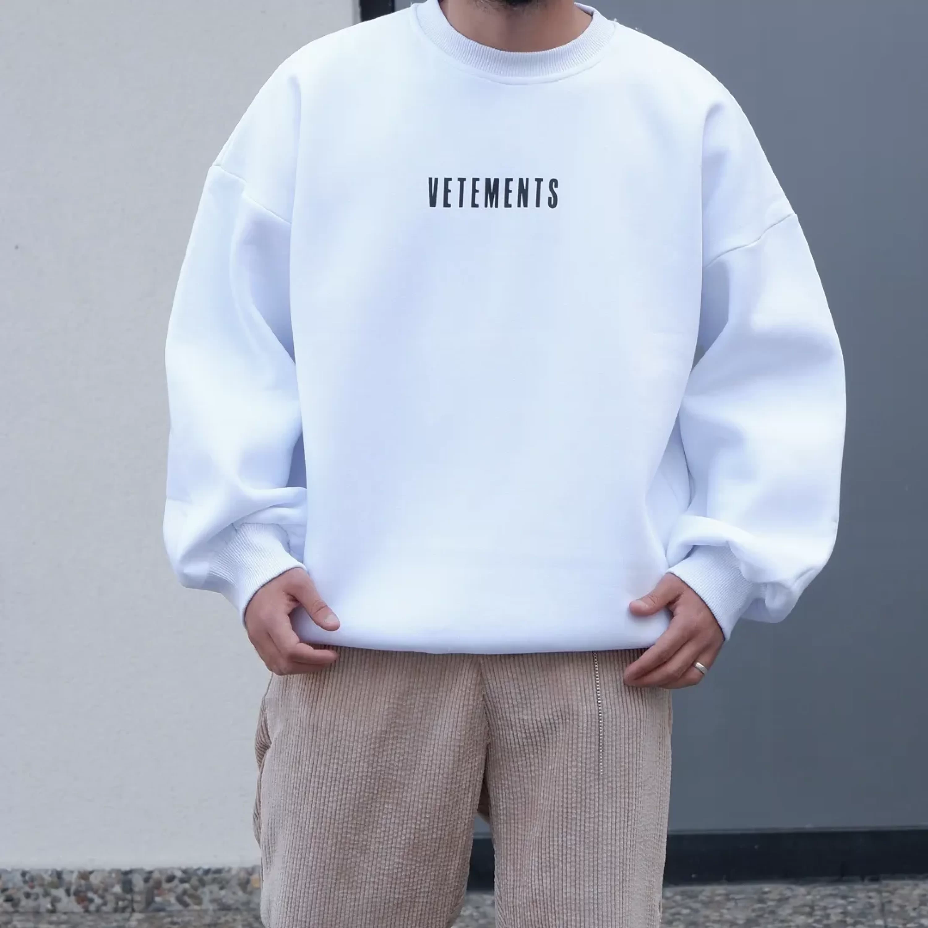 Vetements Beyaz Premium Kalıp Oversize Sweatshirt