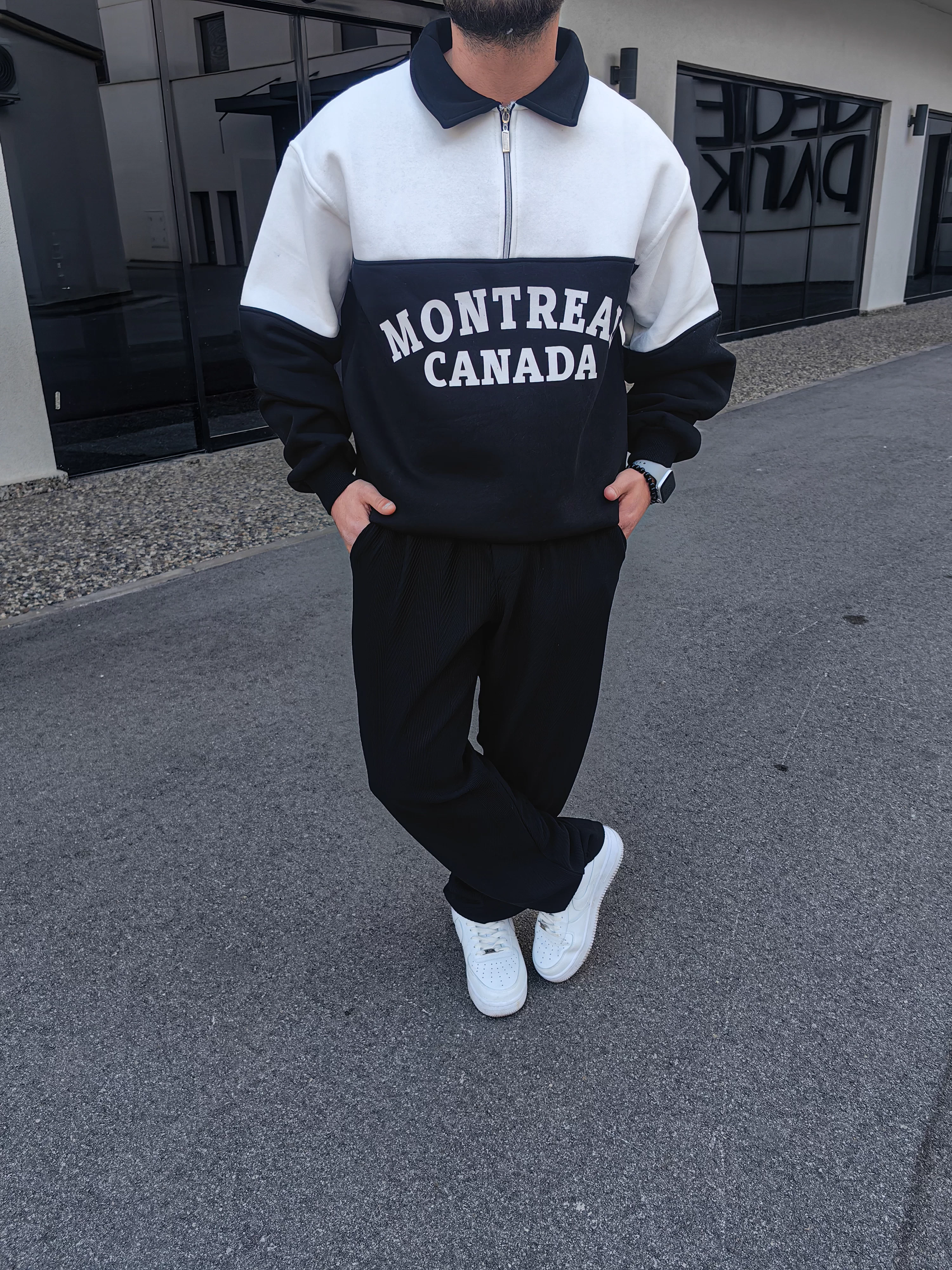 Canada Siyah Beyaz Yaka Detayl Oversize Sweatshirt