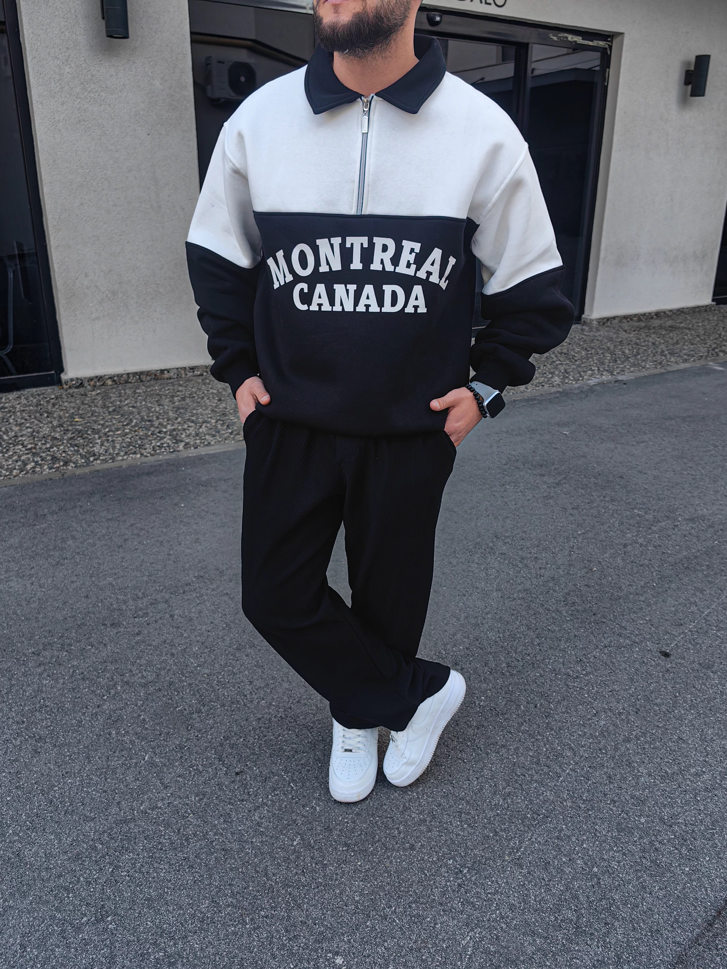 Canada Siyah/Beyaz Yaka Detaylı Oversize Sweatshirt