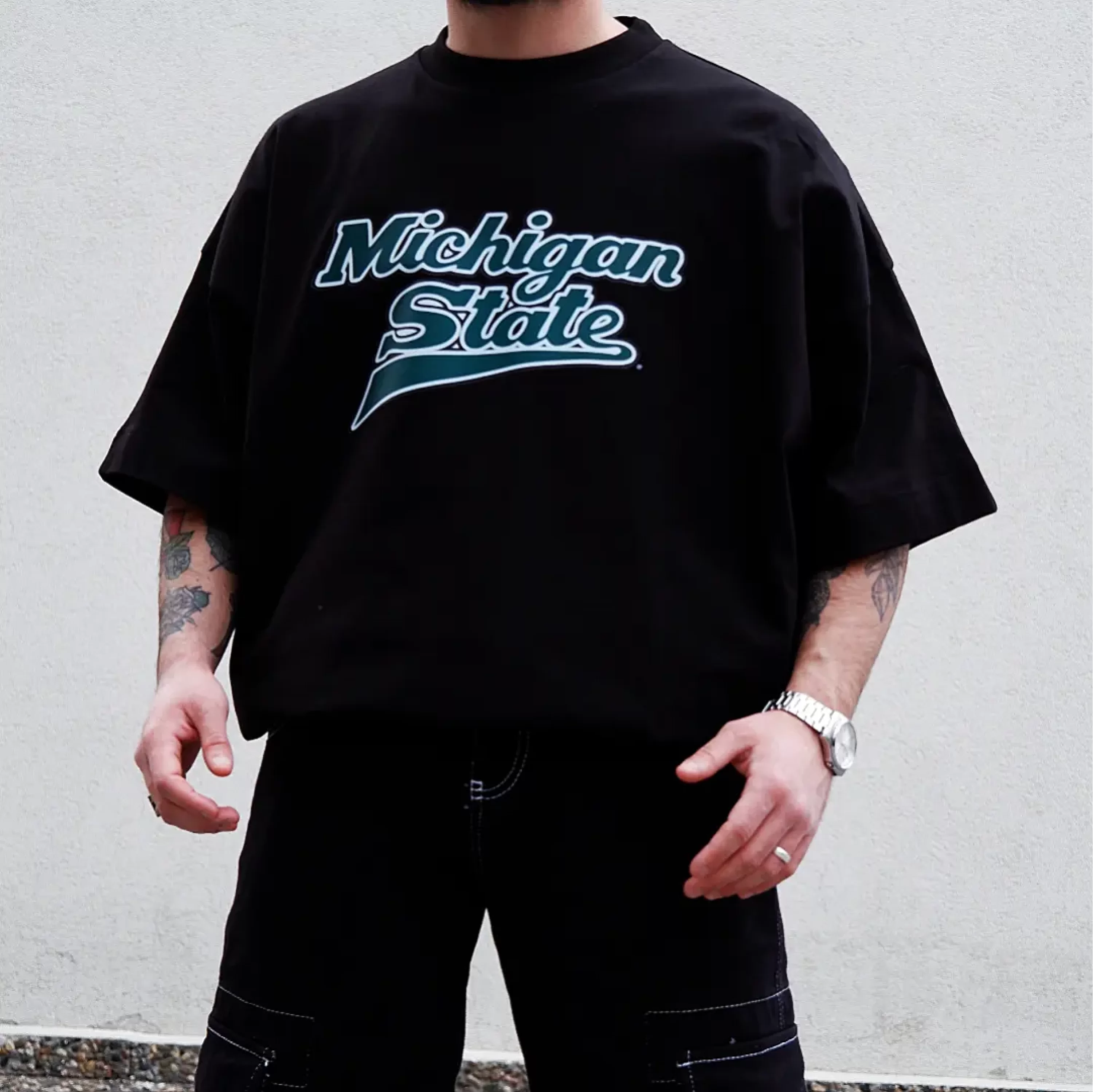 Michigan State Siyah Extra Oversize Tshirt