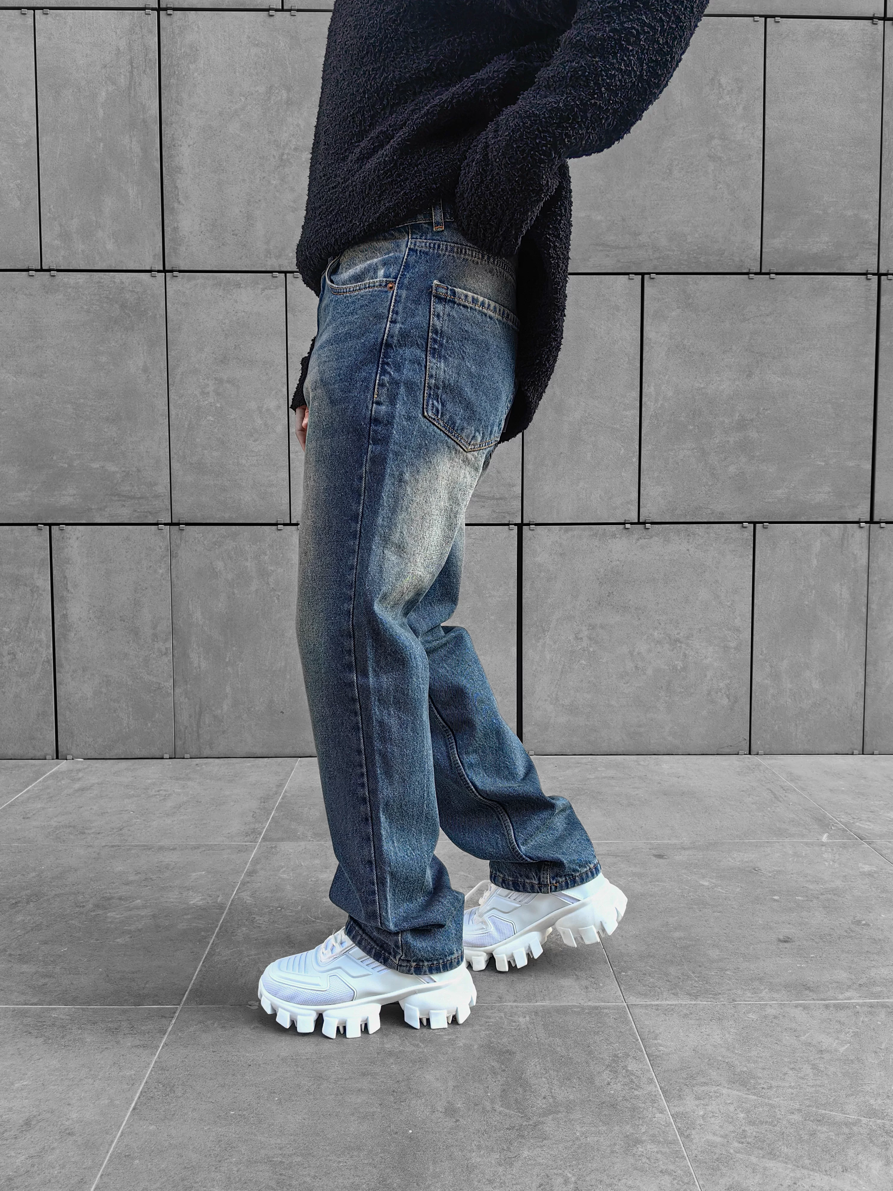 Relax Fit Baggy Eskitme Lacivert Jean