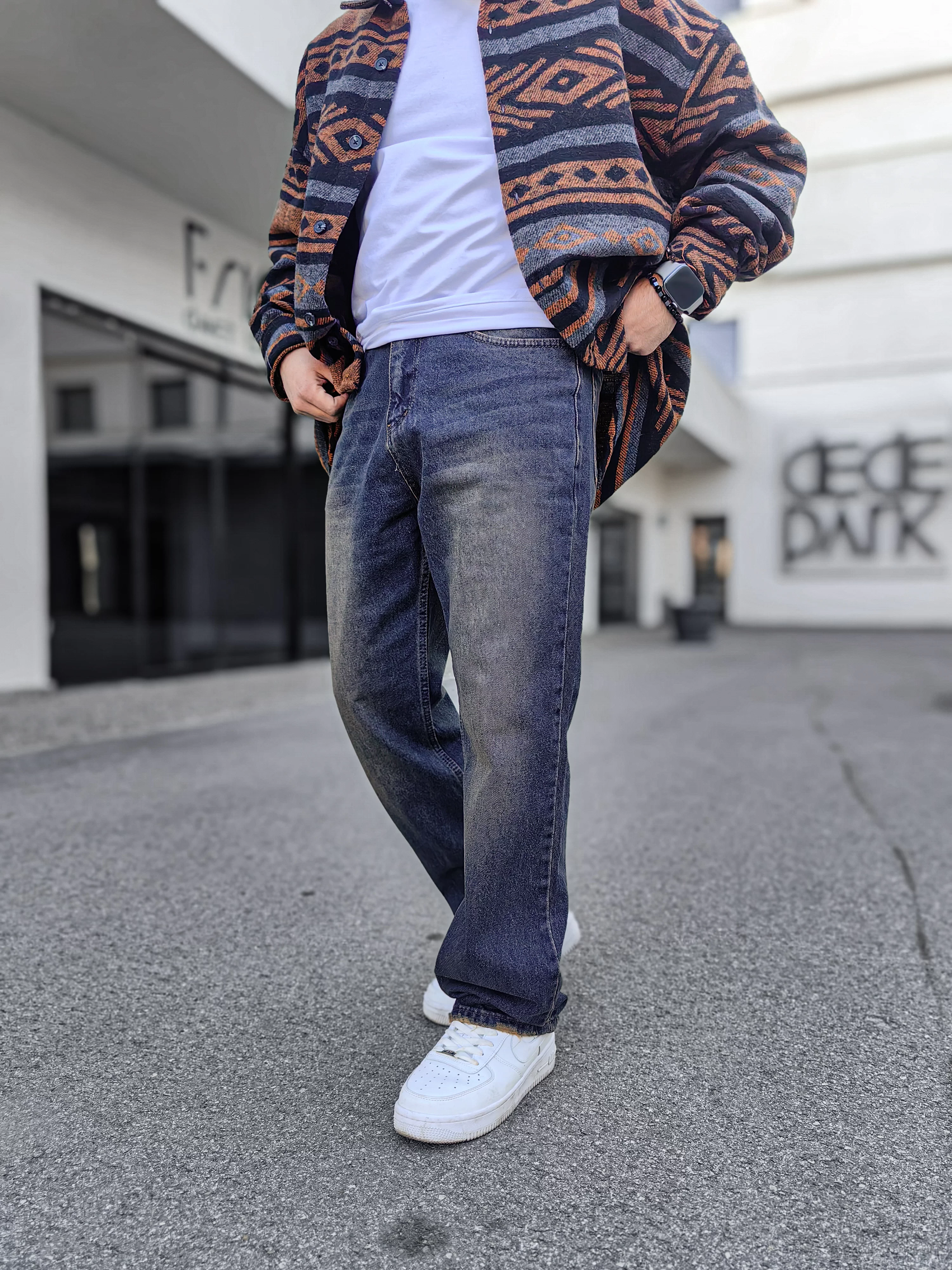 Relax Fit Baggy Eskitme Lacivert Jean