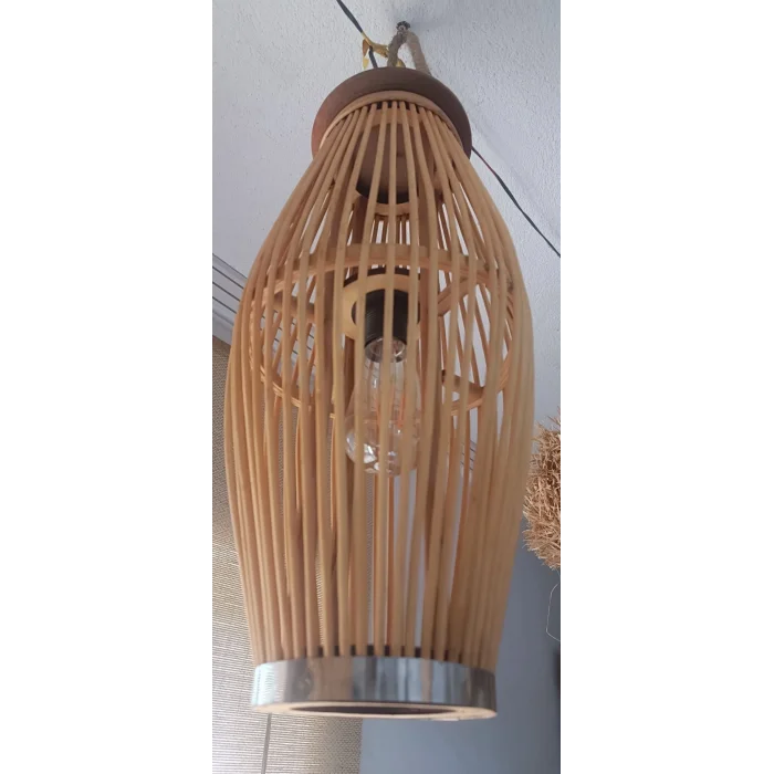 Doğal Ahşap Bambu El Yapımı Sarkıt Avize - Rustik Tasarım 40 cm
