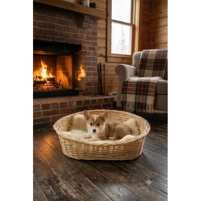 Doğal Hasır Kedi ve Köpek Yatağı 55x30 cm - El Örmesi Evcil Hayvan Yuvası