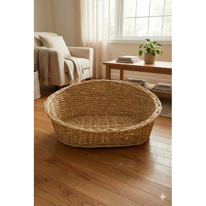 Doğal Hasır Kedi ve Köpek Yatağı 55x30 cm - El Örmesi Evcil Hayvan Yuvası