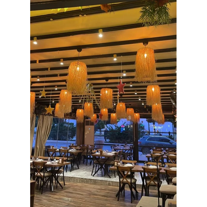 Doğal Rafya Saçaklı Bohem Hasır Avize - 28 cm