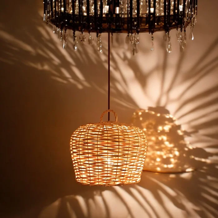 El Yapımı Hasır Yuvarlak Avize – 25 cm | Doğal ve Bohem Aydınlatma