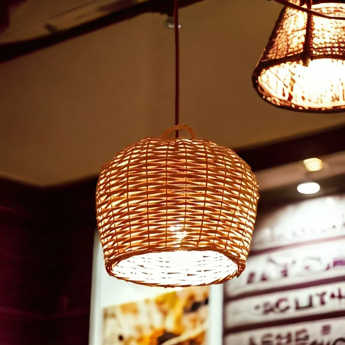 El Yapımı Hasır Yuvarlak Avize – 25 cm | Doğal ve Bohem Aydınlatma