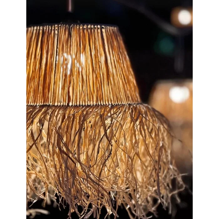 Hasır Doğal Saçaklı 30 Cm Çap Dekoratif Rafya Avize