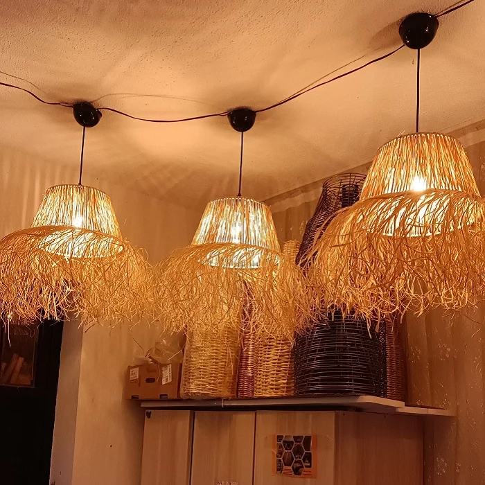 Hasır Doğal Saçaklı 30 Cm Çap Dekoratif Rafya Avize