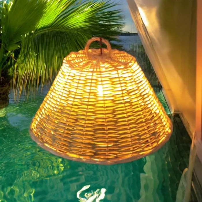 Hasır Doğal Saçaklı Avize – 40 cm Çap | El Yapımı Bohem Dekoratif Aydınlatma