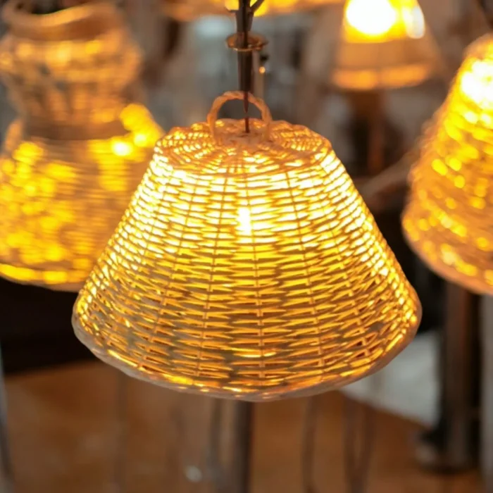 Hasır Doğal Saçaklı Avize – 40 cm Çap | El Yapımı Bohem Dekoratif Aydınlatma