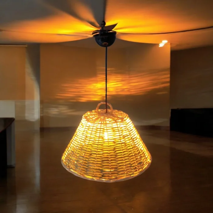 Hasır Doğal Saçaklı Avize – 40 cm Çap | El Yapımı Bohem Dekoratif Aydınlatma