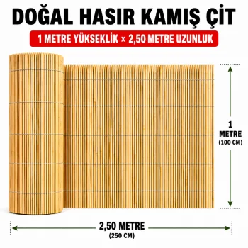 Doğal Hasır Kamış Çit - 1 Metre Yükseklik x 2,50 Metre Uzunluk (Bahçe ve Balkon Gölgelik)