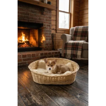 Doğal Hasır Kedi ve Köpek Yatağı 55x30 cm - El Örmesi Evcil Hayvan Yuvası