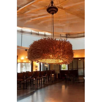 Doğal Rafya Kirpi Avize – El Yapımı Bohem Aydınlatma | Doğal Şıklık