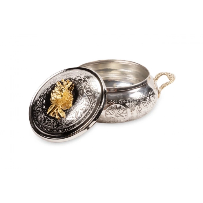 Coppergreat Bakır El Oyması Florium Gümüş Renk Tencere