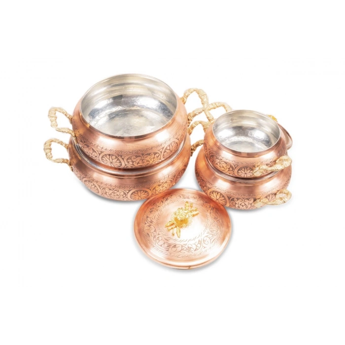 Coppergreat Bakır El Oyması Florium Mat Kırmızı Dörtlü Tencere Seti