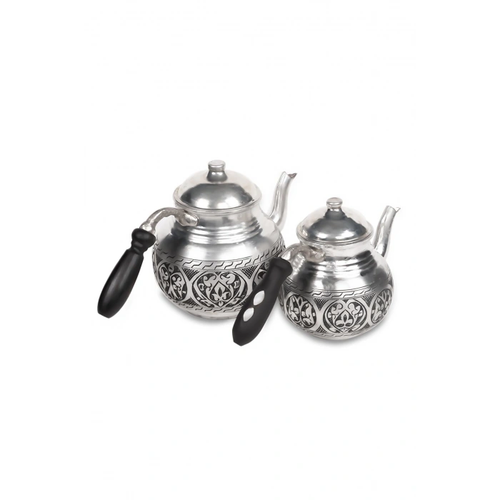 CopperGreat Bakır El Oyması Gri Tombik Çaydanlık