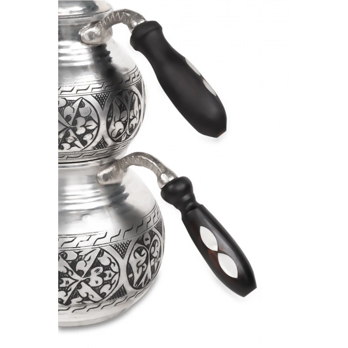 CopperGreat Bakır El Oyması Gri Tombik Çaydanlık