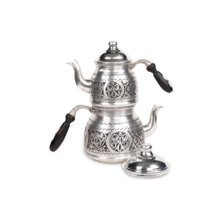 CopperGreat Bakır El Oyması Happyone Gri Renk Çaydanlık