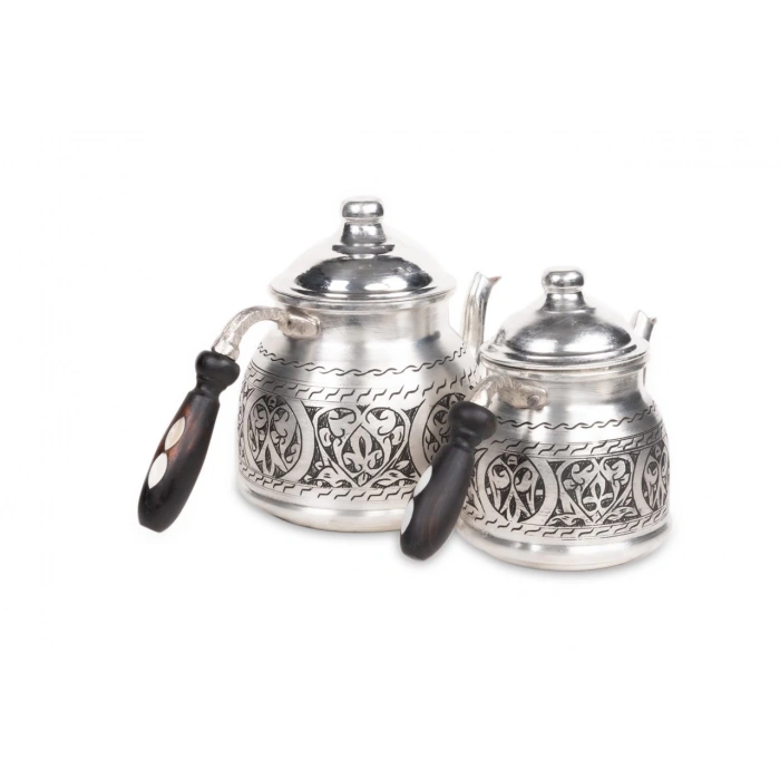 CopperGreat Bakır El Oyması Happyone Gri Renk Çaydanlık