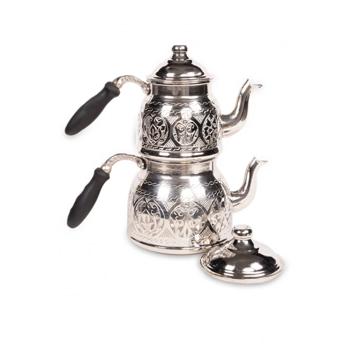 CopperGreat Bakır El Oyması Happyone Gümüş Renk Çaydanlık