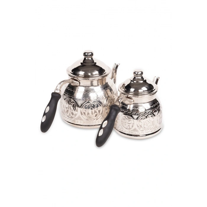 CopperGreat Bakır El Oyması Happyone Gümüş Renk Çaydanlık