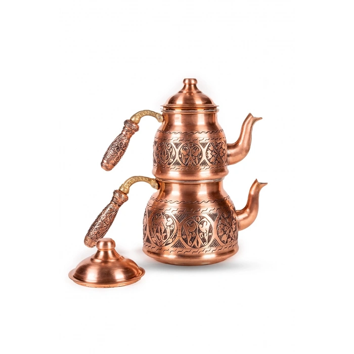 CopperGreat Bakır El Oyması Happyone Mat Kırmızı Çaydanlık