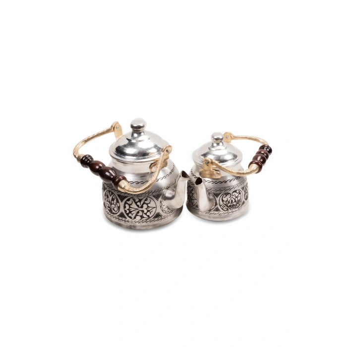 Coppergreat Bakır El Oyması Happyone Üstten Kulplu Gri Çaydanlık