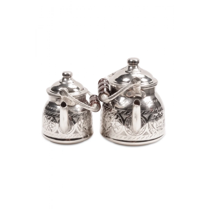 Coppergreat Bakır El Oyması Happyone Üstten Kulplu Gümüş Renk Çaydanlık