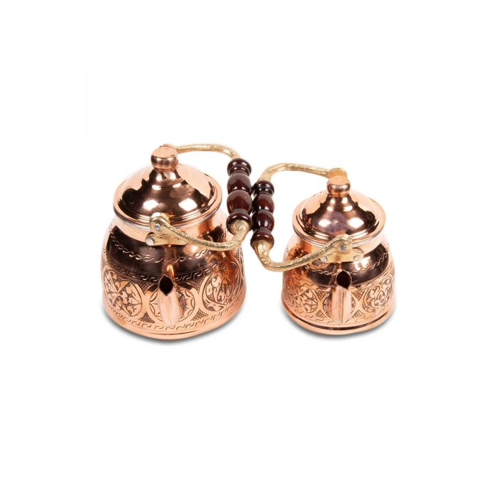 Coppergreat Bakır El Oyması Happyone Üstten Kulplu Kırmızı Çaydanlık