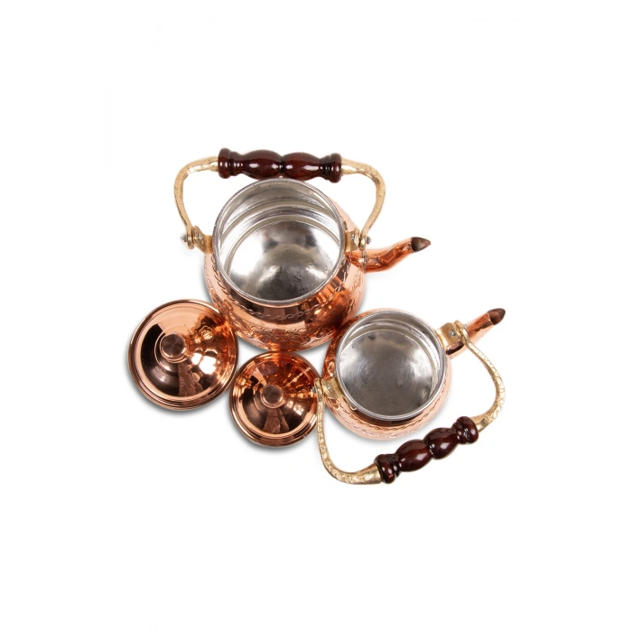 Coppergreat Bakır El Oyması Happyone Üstten Kulplu Kırmızı Çaydanlık