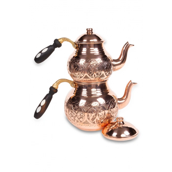 CopperGreat Bakır El Oyması Kırmızı Tombik Çaydanlık