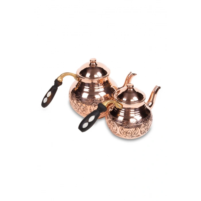 CopperGreat Bakır El Oyması Kırmızı Tombik Çaydanlık