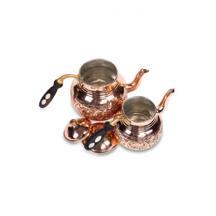 CopperGreat Bakır El Oyması Kırmızı Tombik Çaydanlık