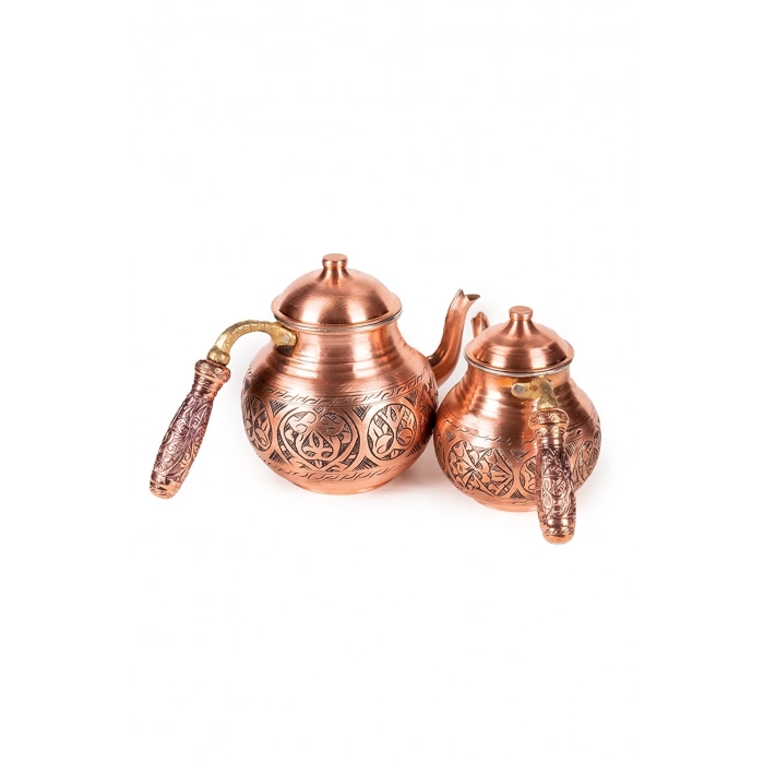 CopperGreat Bakır El Oyması Mat Kırmızı Tombik Çaydanlık