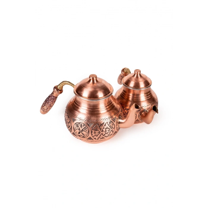 CopperGreat Bakır El Oyması Mat Kırmızı Tombik Çaydanlık