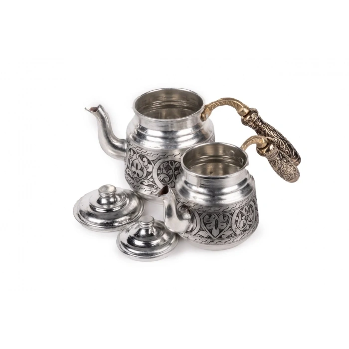 Coppergreat Bakır El Oyması Mini Çaydanlık Beyaz