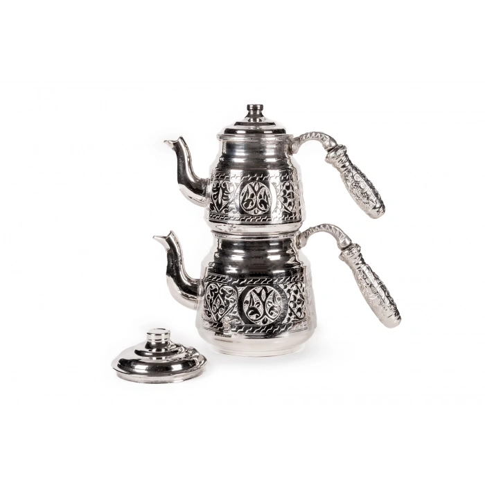 Coppergreat Bakır El Oyması Mini Çaydanlık Gümüş Renk