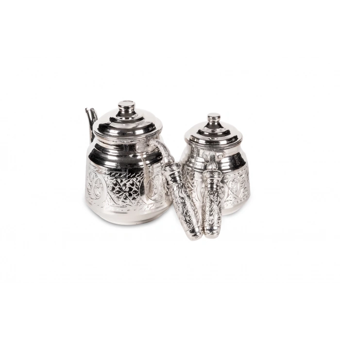 Coppergreat Bakır El Oyması Mini Çaydanlık Gümüş Renk